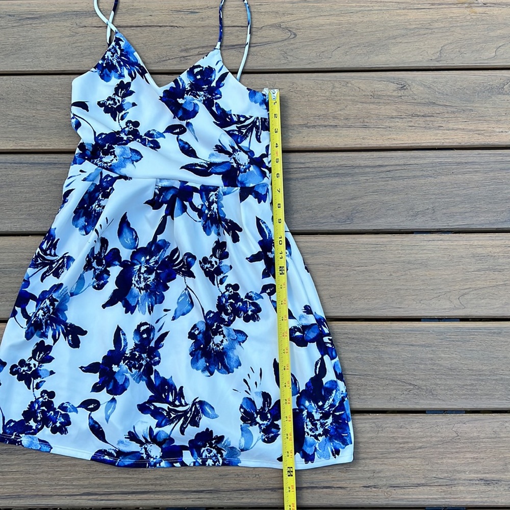 Monteau Blue White Floral Dress Spaghetti Strap Cottagecore Romantic Barbiecore - Picture 8 of 12
